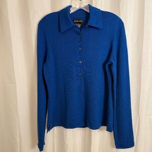 Sutton Studio Blue 100% Cashmere Pull-Over Collared Sweater w MOP Buttons Large